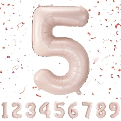 Abbildung von Geburtstag zahlen luftballon 5 jahre Folienballon Kindergeburtstag Deko XXL Pastel Rosa Riesen in 40&quot; 101cm Geburtstagsdeko Ballon Zahl zum QPink5