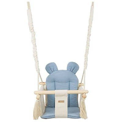 Abbildung von Kinderschaukel Babyschaukel Indoor Schaukel Hängeschaukel Sitzschaukel Hängesitz (Muster: cremefarben, hellblau)