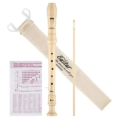 Abbildung von Eastar Sopran Blockflöte Instrument für Kinder Anfänger, barocke Griffweise C Key Recorder 3 teilig mit Reinigungsset, Daumenauflage, Baumwolltasche, Grifftabelle, ERS 21BN, Natur,