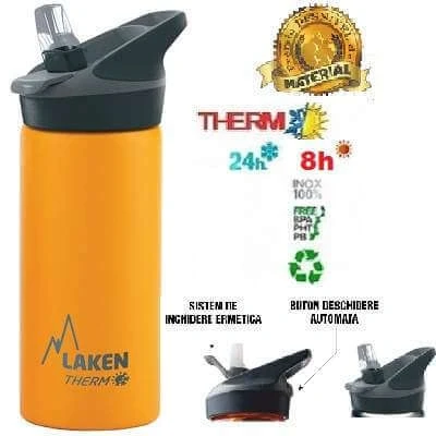 Abbildung von Laken Jannu Thermo Wasserflasche mit Vakuumisolierung, doppelwandig aus Edelstahl 18/8, bis zu 24 Stunden kalt, Gelb, 500 ml