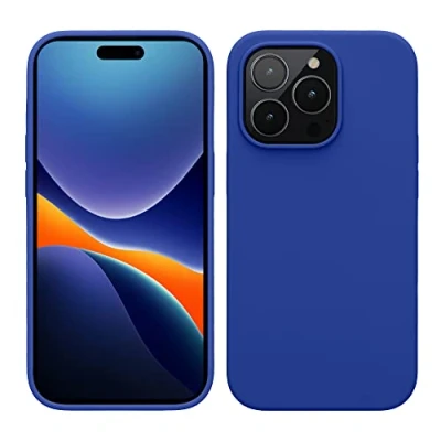 Abbildung von kwmobile Hülle für das iPhone 14 Pro dünnes Silikon Handy Case stoßfeste Handyhülle mit weicher Oberfläche unterstützt kabelloses Laden Baltik Blau