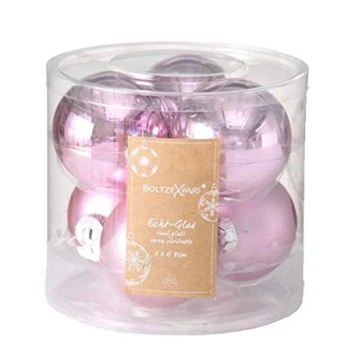 Abbildung von Weihnachtskugeln Christbaumschmuck Christbaumkugeln Glas Kugeln Ø 6 oder 8 cm (Hellrosa, cm, 6er Kugel Set)