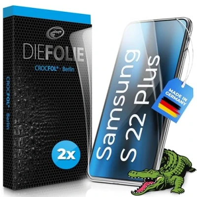 Abbildung von Crocfol Schutzfolie vom Testsieger [2 St.] kompatibel mit Samsung Galaxy S22 Plus selbstheilende Premium 5D Langzeit Panzerfolie (Case Friendly)