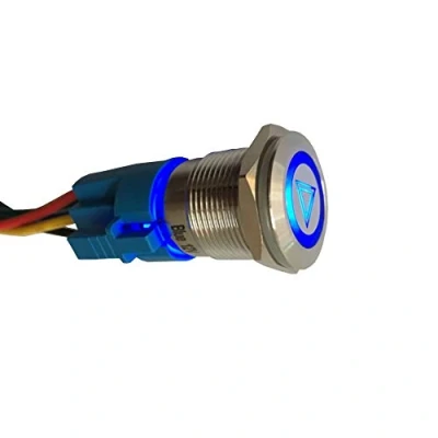 Abbildung von Mintice rostfreier Stahl 19mm KFZ Kippschalter Wippschalter Druckschalter Schalter Drucktaster 12V Blau Licht Metall Notfall Gefahr Steckdose Stecker