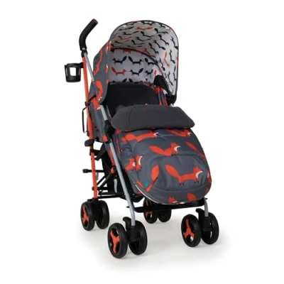 Abbildung von Cosatto Supa 3 Buggy mit Fußsack Leichter Kinderwagen, Ab Geburt bis 25kg Leicht &amp; kompakt Schirmfaltung, großer Korb, Getränkehalter (Charcoal Mister Fox)