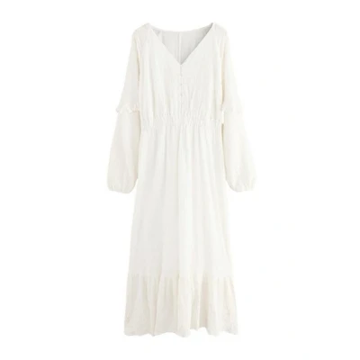 Abbildung von Next Regular FIT LONG Sleeve Embroidery MIDI Freizeitkleid, Damen, Größe: 46, White
