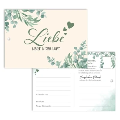 Abbildung von colortouch Ballonkarten Hochzeit, 50 Stück gelochte Ballonflugkarten als spaßiges Hochzeitsspiel, Postkarten für Luftballons, Extra Leicht Wunschkarten Lange Flugdauer, Gäste Wünsche, Boho Stil