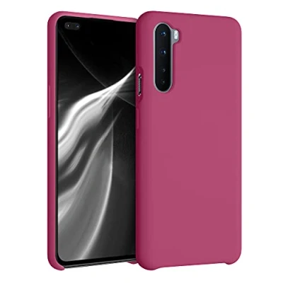 Abbildung von kwmobile Hülle kompatibel mit OnePlus Nord Silikon Handy Case Handyhülle weiche Oberfläche kabelloses Laden Himbeer Pink