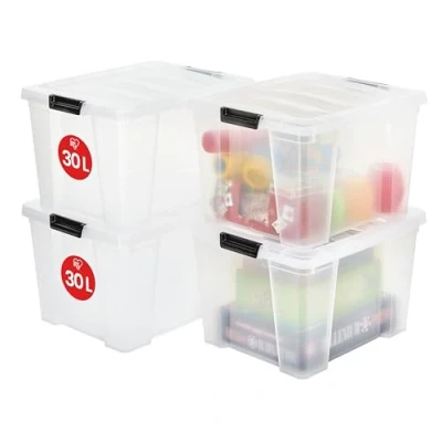 Abbildung von Iris Ohyama, Aufbewahrungsbox aus Kunststoff, 4er Set, 30L HB 30 Transparent, L43 x T35 H25.5 cm