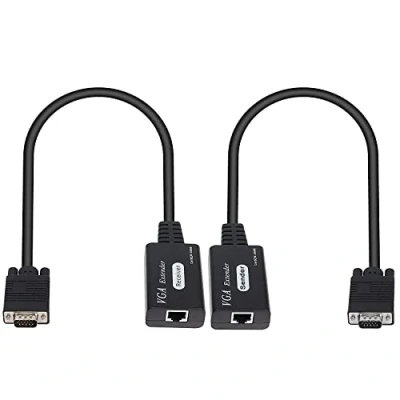 Abbildung von XMSJSIY VGA Extender über Cat5e/6, Stecker auf RJ45 Ethernet LAN Extender, Konverter, Signal Sender, Repeater für HDTV, HDPC, PS4, STB, 1080P, bis zu 60 m (1 Sender + 1 Empfänger)