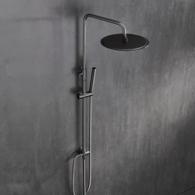 Abbildung von Görbach Edelstahl Duschset ohne Armatur, Regendusche Duschsystem mit Duschkopf, Duschstange, Duschschlauch, Kopfbrause D20cm Gunmetal Grau
