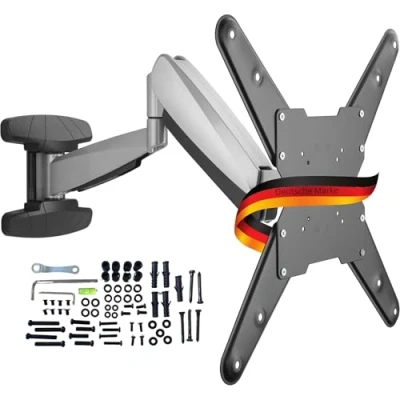 Abbildung von Schwaiger 719444 TV Wandhalterung, (bis 55 Zoll, neigbar, schwenkbar, drehbar, bis 30kg, 400x400mm, integrierte Kabelführung, schwarz)