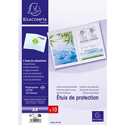 Abbildung von Exacompta 38060E Dokumentenschutzhüllen (doppelt, DIN A4, aus PP 120µ, praktisch und belastbar) 10er Pack kristall