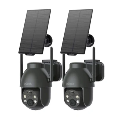 Abbildung von ieGeek 2K 3MP Überwachungskamera Aussen Solar, 360 PTZ Akku, 2.4GHz Kabellos mit PIR Bewegungsmelder,Farb Nachtsicht, 2 Wege Audio, IP65 (2Pcs)