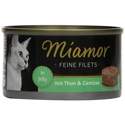 Abbildung von MIAMOR Feine Filets in Jelly Nassfutter für ausgewachsene Katzen mit Filetstückchen Jelly. Fettarmes Ergänzungsfutter der Dose ohne Zusatzstoffe 24x100g Thunfisch &amp; Gemüse