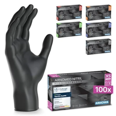 Abbildung von ARNOMED Einweghandschuhe 100 Stück/Box, XS, Schwarze Einmalhandschuhe,puderfreie &amp; latexfreie Nitrilhandschuhe, Handschuhe in Gr. S, M, L XL