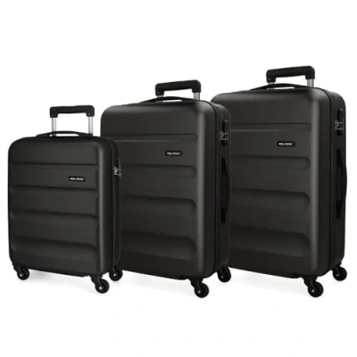 Abbildung von Roll Road Flex Kofferset Schwarz 55/65/75 cms Hartschalen ABS Kombinationsschloss 182L 4 Räder Handgepäck