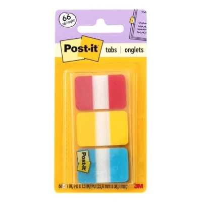 Abbildung von Post it Index Strong Filing Tabs, Packung mit 1 Spender 3 x 22 25, 4 mm 38 mm, Gelb, Rot, Blau Extrastarke Haftstreifen für Dokumente und Informationen