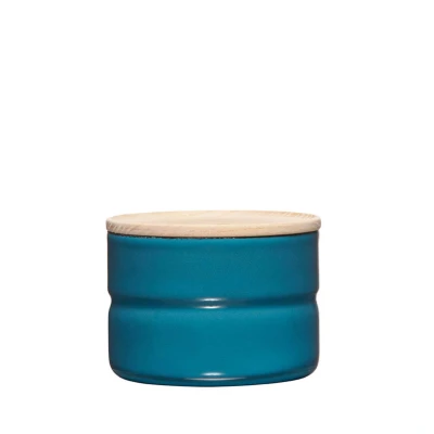 Abbildung von Riess, 2171 200, Vorratsdose mit Eschenholzdeckel, Durchmesser 8 cm, Höhe 6 Inhalt 230 ml, SILENT BLUE, KITCHEN MANAGEMENT, Truehomeware, Emaille