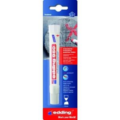 Abbildung von edding 950 Industrie Pastenmarker weiß Packung mit 1 Stift Rundspitze 10 mm Marker zum Beschriften von Metall, Stein, Holz raue oder nasse Oberflächen permanent, wasserfest