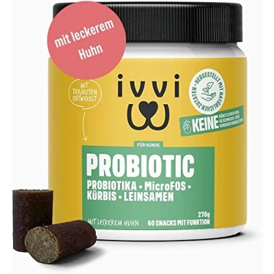 Abbildung von ivvi PROBIOTIC Hunde Probiotika als Leckerli Hund Darmflora aufbauen, verbesserte Verdauung &amp; Immunsystem 60 leckere Snacks (270g) mit Huhn