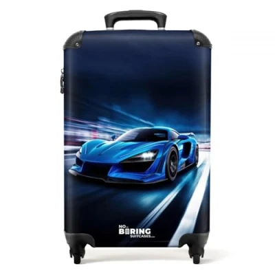 Abbildung von NoBoringSuitcases.com© Kinderkoffer Auto Blau Jungen Kind 55x35x20cm, 4 Rollen, Kinder Koffer Klein, Trolley Handgepäck, Reisekoffer