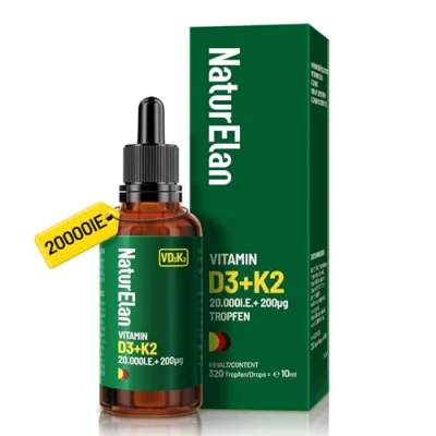 Abbildung von Vitamin D3 K2 hochdosiert Tropfen 20000I.E. + MK7 200 mcg pro Dosis, Vegetarische, Ohne Zusätze, In Deutschland Produziert