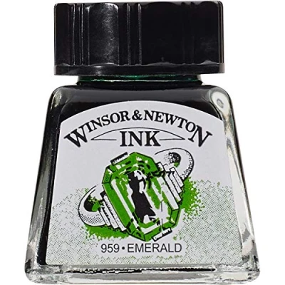 Abbildung von Winsor &amp; Newton 1005235 Drawing Inks Zeichentusche für Kalligraphen, Illustratoren, Grafikern, Künstler wasserbeständige Farben, herrvorragender Transparenz, 14ml Flasche Smaragd