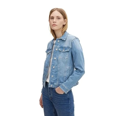 Abbildung von TOM Tailor Authentic Jacket Jeansjacke, Damen, Größe: XXL, Light stone blue denim