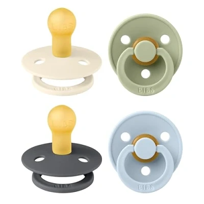 Abbildung von BIBS Colour Schnuller 4er Pack, BPA frei, Kirschform Nippel. Naturkautschuk/Latex, Hergestellt in Dänemark. 0 6 Monate (4er Pack), Iron Mix