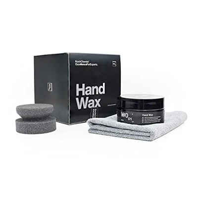 Abbildung von Koch Chemie Hand Wax W0.01 Set Wachsversiegelung 175 ml Schwamm Microfasertuch