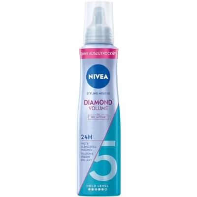 Abbildung von NIVEA Diamond Volume Schaumfestiger, pflegender Haarschaum mit Hitzeschutz, Panthenol &amp; Vitamin B3, Haarfestiger für glänzendes Volumen 24h Halt (Haltestufe 5), Styling Mousse (150 ml)