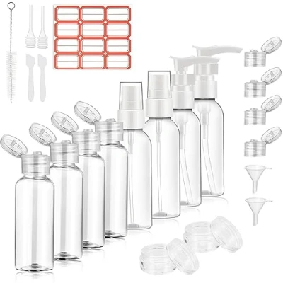 Abbildung von Praktisches 21 teiliges Leere Reiseflaschen Set für unterwegs, Nachfüllbare 100ml Flaschen Kosmetik und Trichter Perfekt Geschäfts Flugreisen