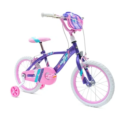 Abbildung von Huffy Mädchen Glimmer 16 Zoll Mädchenfahrrad lila und pink 5 6 Jahre leichtes Schnellbaurad + Stützräder Bike, Violett, 40,6 cm