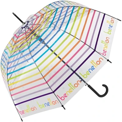 Abbildung von United Colors of Benetton Stockregenschirm Glockenschirm mit Automatik transparent farbig, bedruckt bunten Punkten Signature Stripes