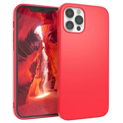 Abbildung von EAZY CASE Handyhülle Silikon mit Kameraschutz kompatibel iPhone 12/12 Pro in Rot, Ultra dünn, Slimcover, Silikonhülle, Hülle, Softcase, Backcover