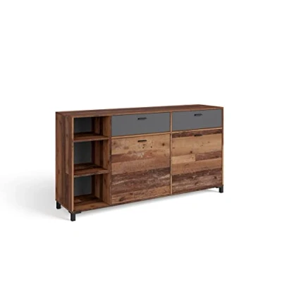 Abbildung von byLIVING Sideboard Jackson/Kommode Old Wood Vintage braun / 2 Zweitürig Schubladen in Anthrazit/Kommode mit Türen und Schubkästen/B 160, H 85, T 40 cm