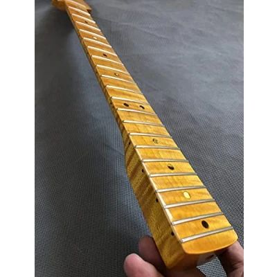 Abbildung von Tiger Flame Ahorn Hals für E Gitarre, 21 Bünde, 64,8 cm, Griffbrett mit Abalone Punkt Inlay, Gelb glänzend