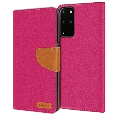 Abbildung von Verco kompatibel mit Samsung Galaxy S20 Plus Hülle, Schutzhülle für S20+ Tasche Denim Textil Book Case Flip Klapphülle Pink