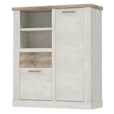 Abbildung von Newroom Sideboard Pinie Weiß Kommode Modern 109,8x128,3x41,3 cm (BxHxT) Highboard Anrichte [Coby.Seven] Wohnzimmer Wohnstube