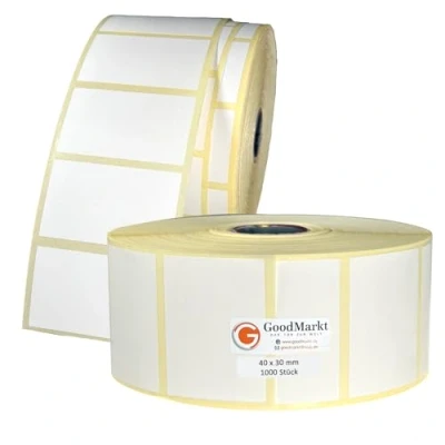 Abbildung von GoodMarkt Etikettenrolle 40x30mm Selbstklebende Thermo Etiketten auf Rolle 1000 Labels, Adressetiketten Haushaltsetiketten Bedruckbar Aufkleber für Büro Küche