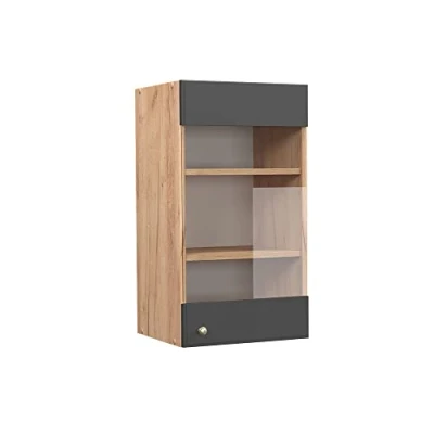 Abbildung von Vicco Küchenschrank Glas Fame Line, Anthrazit Gold/Goldkraft Eiche, 40 cm