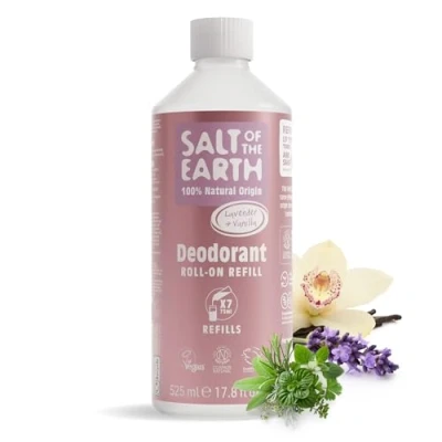 Abbildung von Natural Deodorant Roll On Refill by Salt of the Earth, Lavender &amp; Vanilla Vegan, Long Lasting Protection, Leaping Bunny Approved, Made in UK 525ml