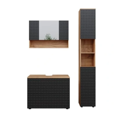 Abbildung von Vicco Badmöbel Set Irma, Goldkraft Eiche/Anthrazit, 3 Teile, mit Spiegelschrank 80 cm