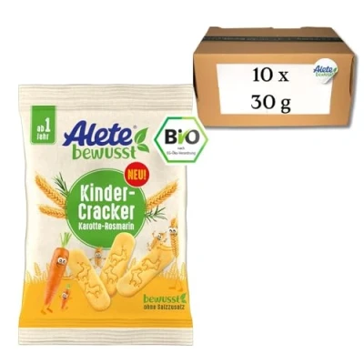 Abbildung von Alete bewusst Bio Kinder Cracker mit Karotten und Rosmarinpulver Ab 1 Jahr Ohne Salz Zuckerzusatz, Qualität, 10 x 30 g