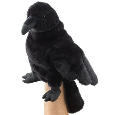 Abbildung von Uni Toys Kuscheltier Handpuppe Rabe mit drehbarem Kopf 31 cm (Höhe) Plüschtier, zu 100 % recyceltes Füllmaterial