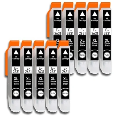Abbildung von 10er Photo Black Druckerpatronen Kompatibel für Epson Nr.26XL Expression Premium XP 510 520 600 605 610 615 620 625 700 710 720 800 810 820