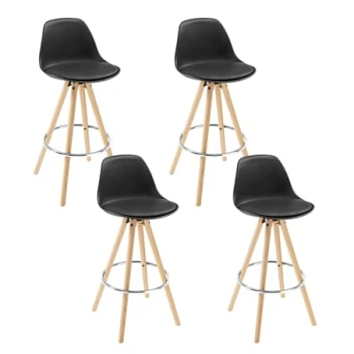 Abbildung von WOLTU Barhocker 4er Set Barstuhl aus Kunstleder Holzgestell mit Lehne + Fußstütze Design Stuhl Küchenstuhl optimal Komfort Schwarz, BH45sz