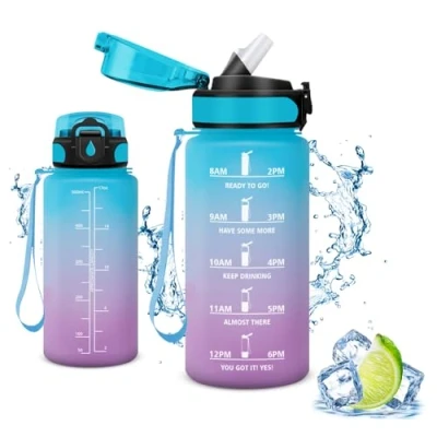 Abbildung von Vikaster Trinkflasche, Water Bottle with Straw 0.5L, Trinkflasche Leak Proof, BPA Free, Sportflasche für Camping, Yoga, Gym, Schule, Outdoors