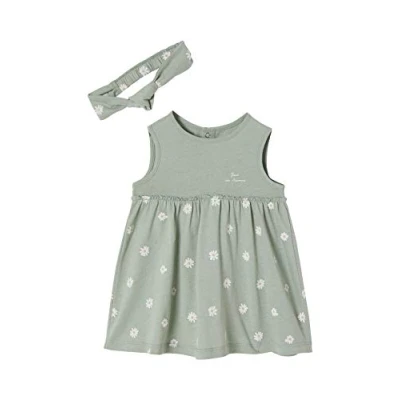 Abbildung von Vertbaudet Kleid mit Haarband für Baby Mädchen graugrün Bedruckt 56